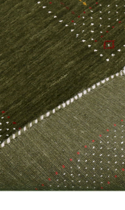 Green Tribal Center Pattern Hand Loomed Wool Area Rug.