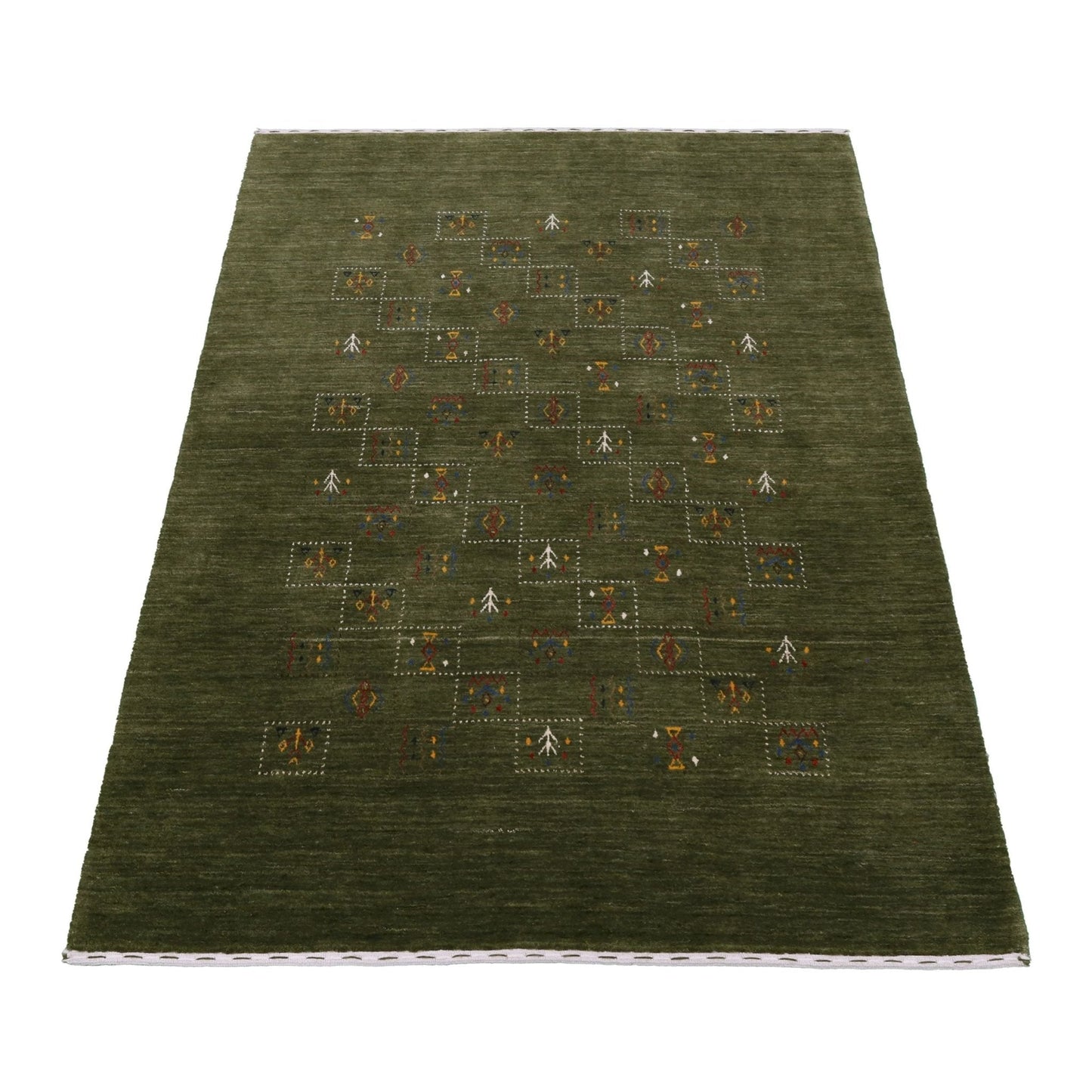 Green Tribal Design Hand Loomed Wool Area Rug