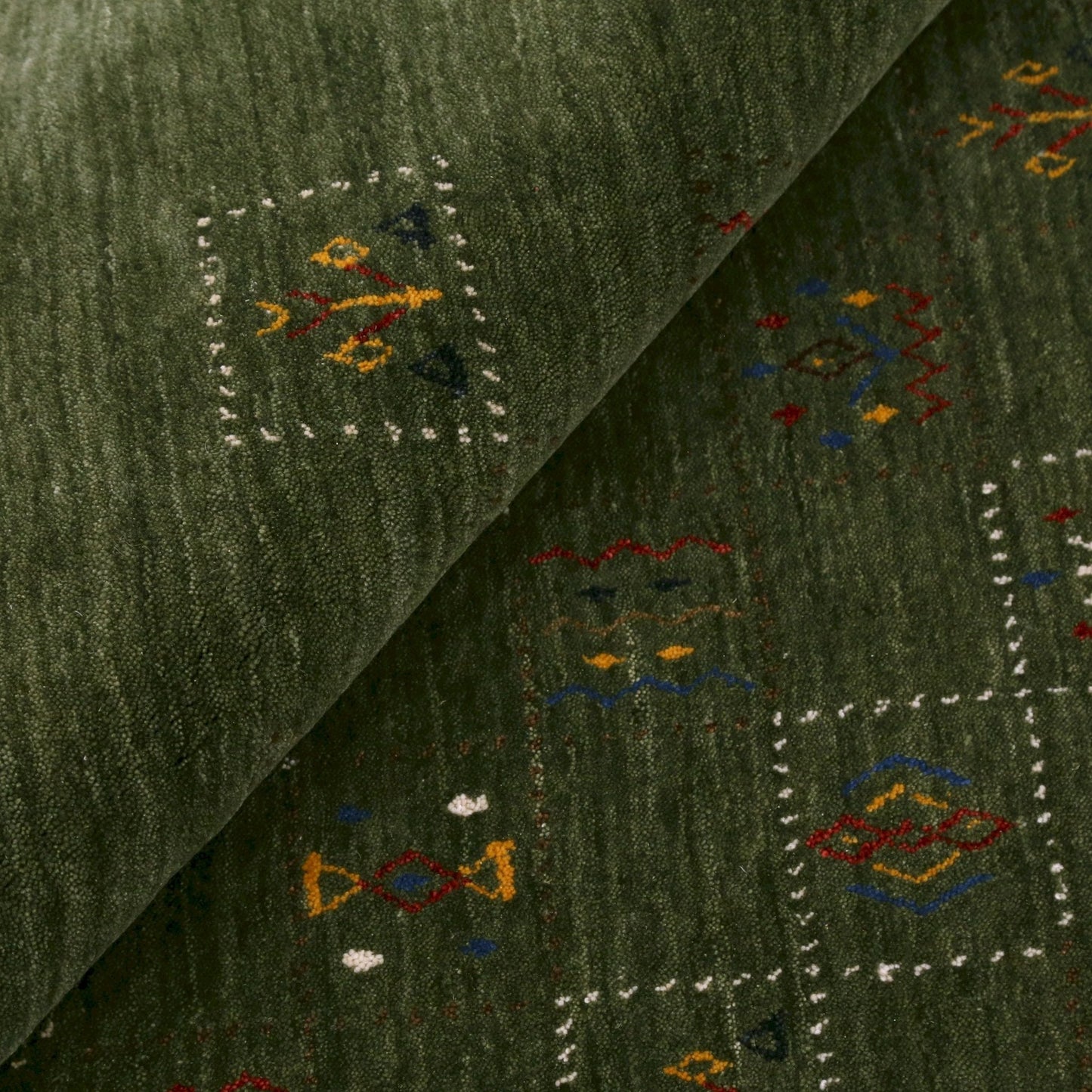 Green Tribal Design Hand Loomed Wool Area Rug