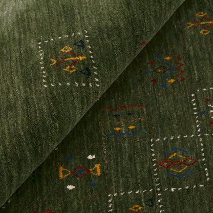 Green Tribal Design Hand Loomed Wool Area Rug.