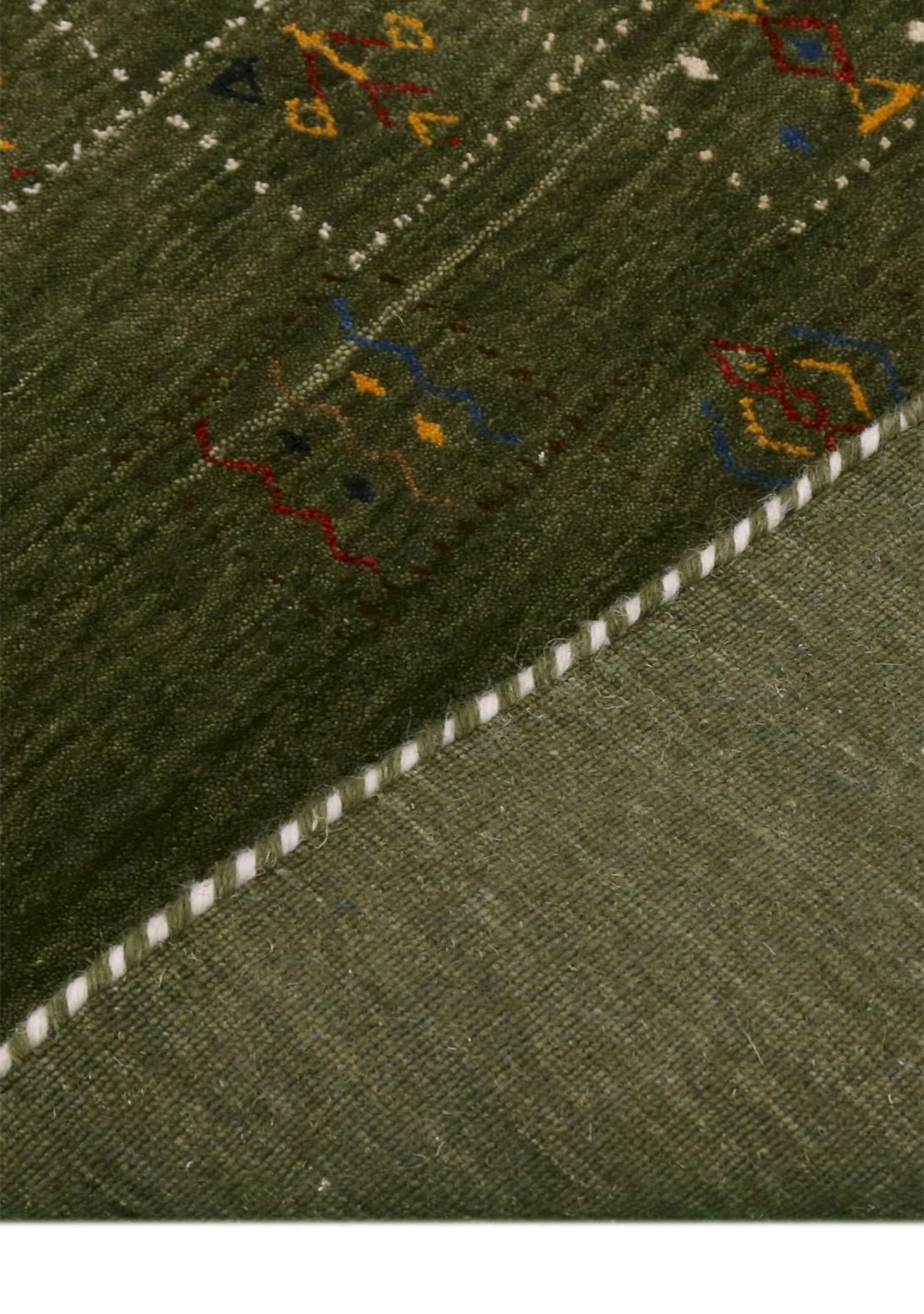 Green Tribal Design Hand Loomed Wool Area Rug.