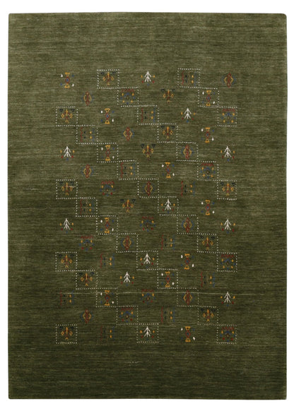 Green Tribal Design Hand Loomed Wool Area Rug.