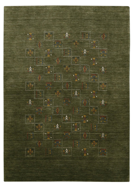 Green Tribal Design Hand Loomed Wool Area Rug.