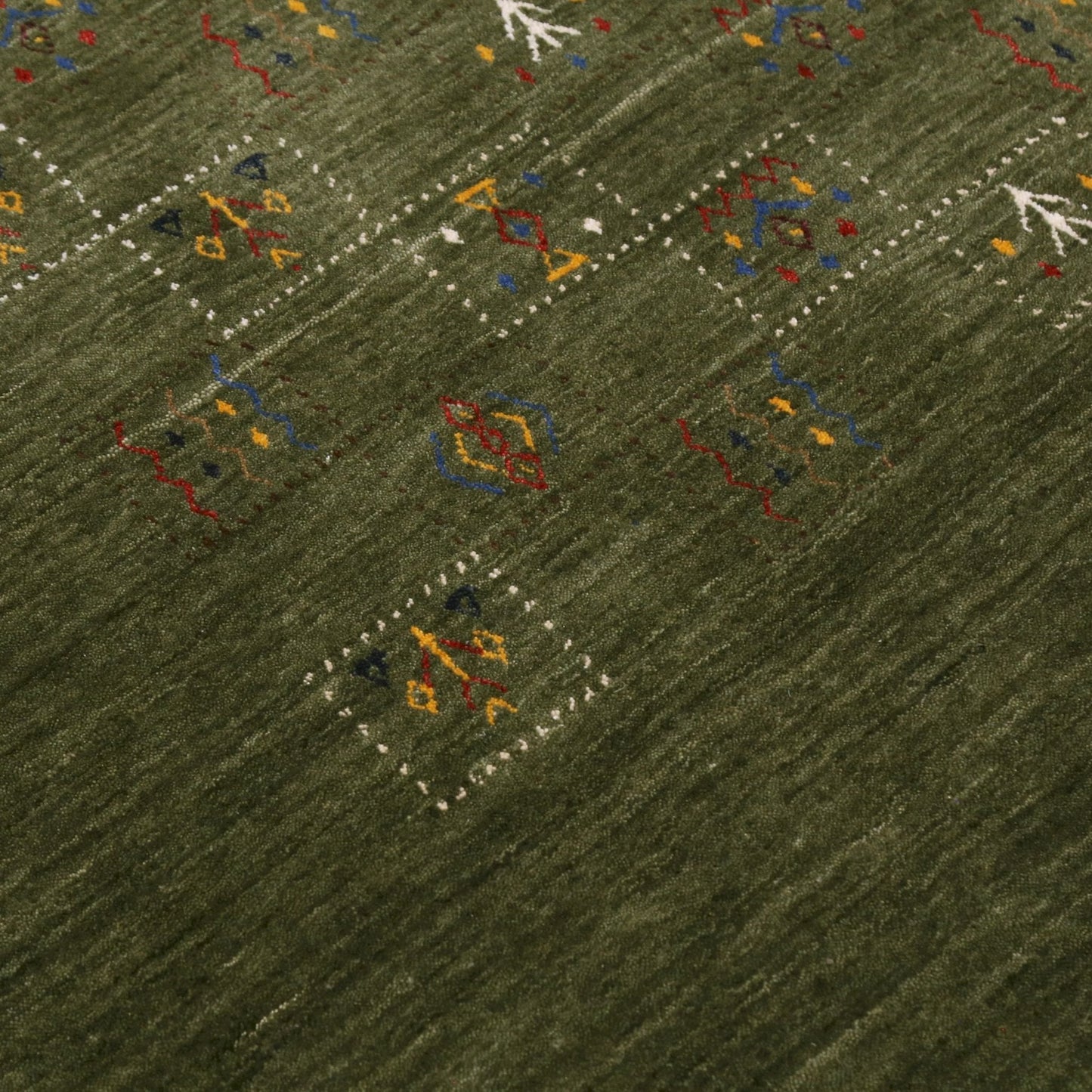 Green Tribal Design Hand Loomed Wool Area Rug