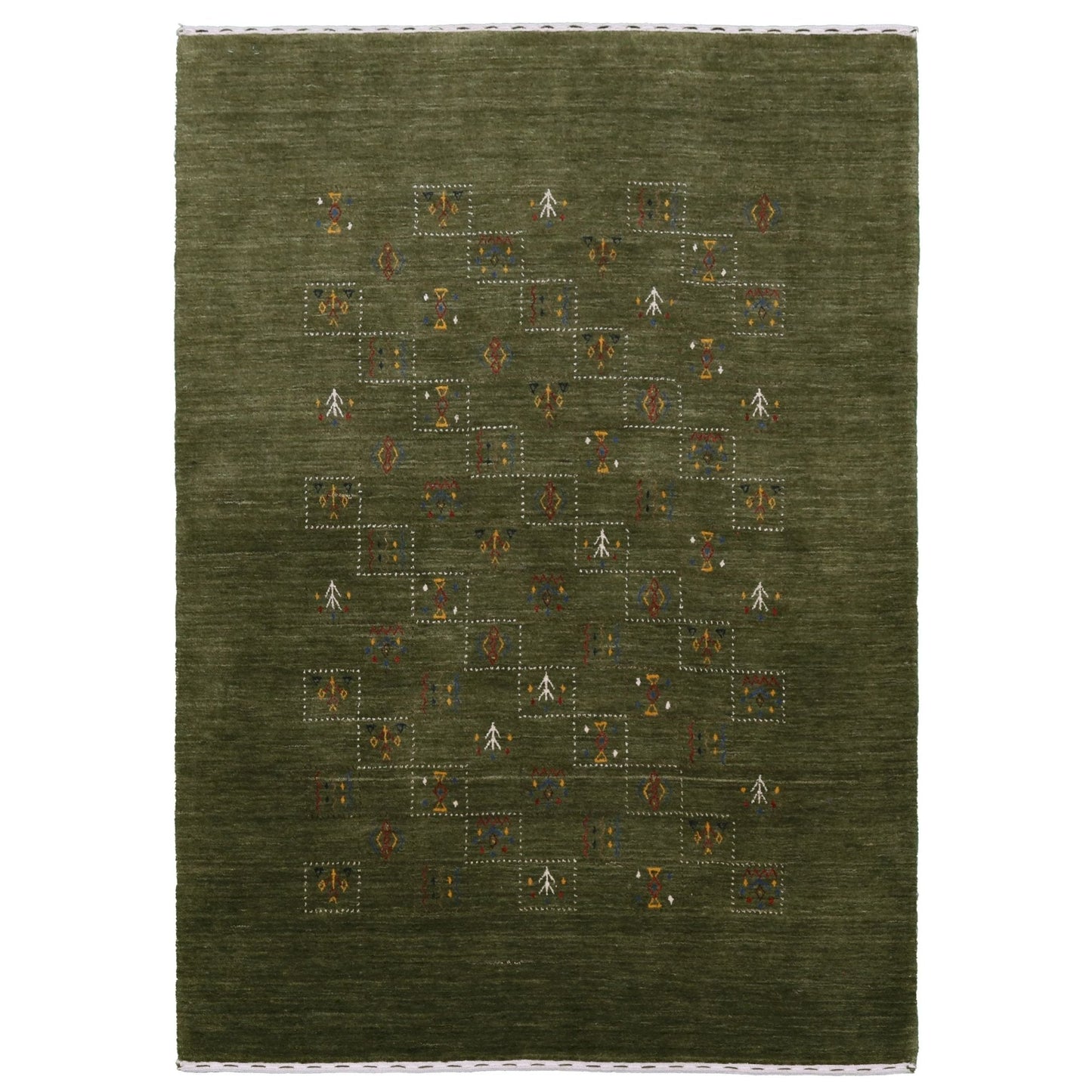 Green Tribal Design Hand Loomed Wool Area Rug