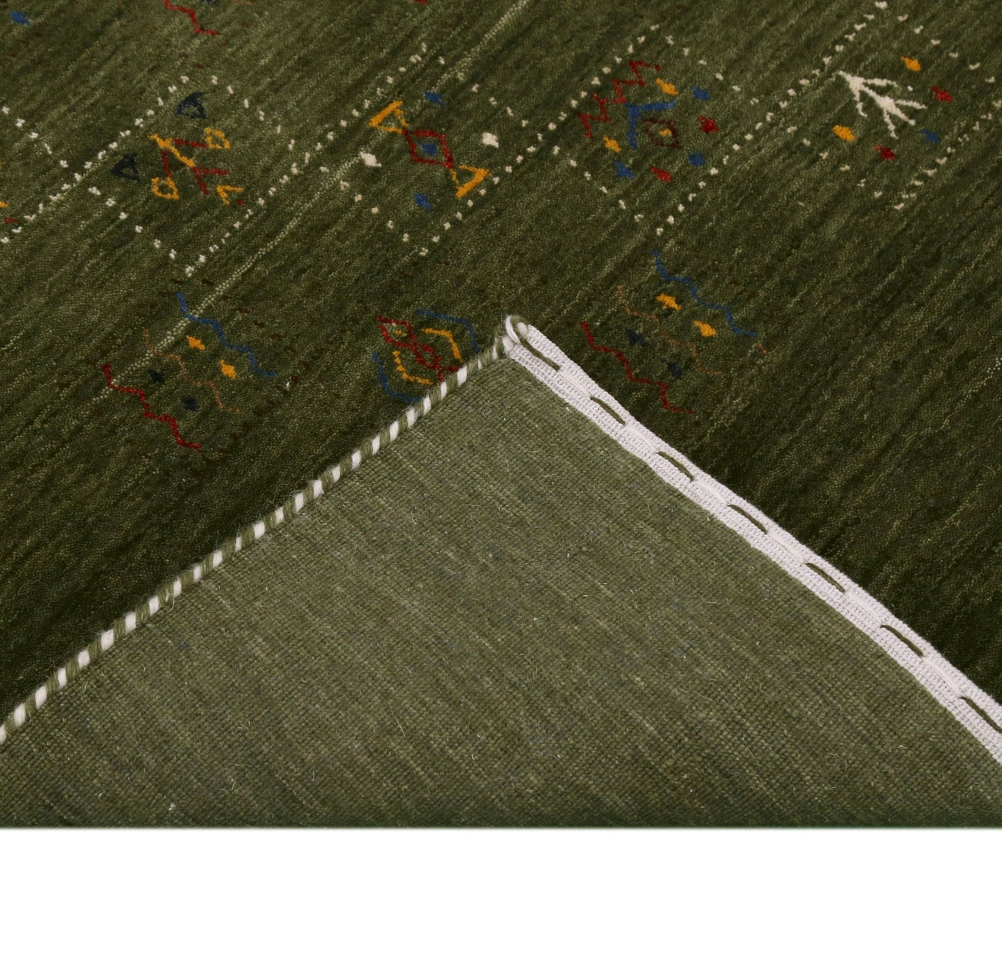 Green Tribal Design Hand Loomed Wool Area Rug