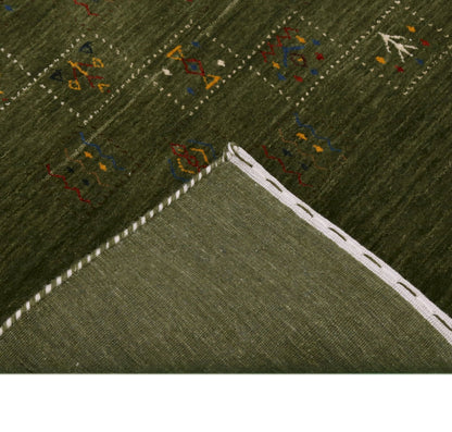 Green Tribal Design Hand Loomed Wool Area Rug