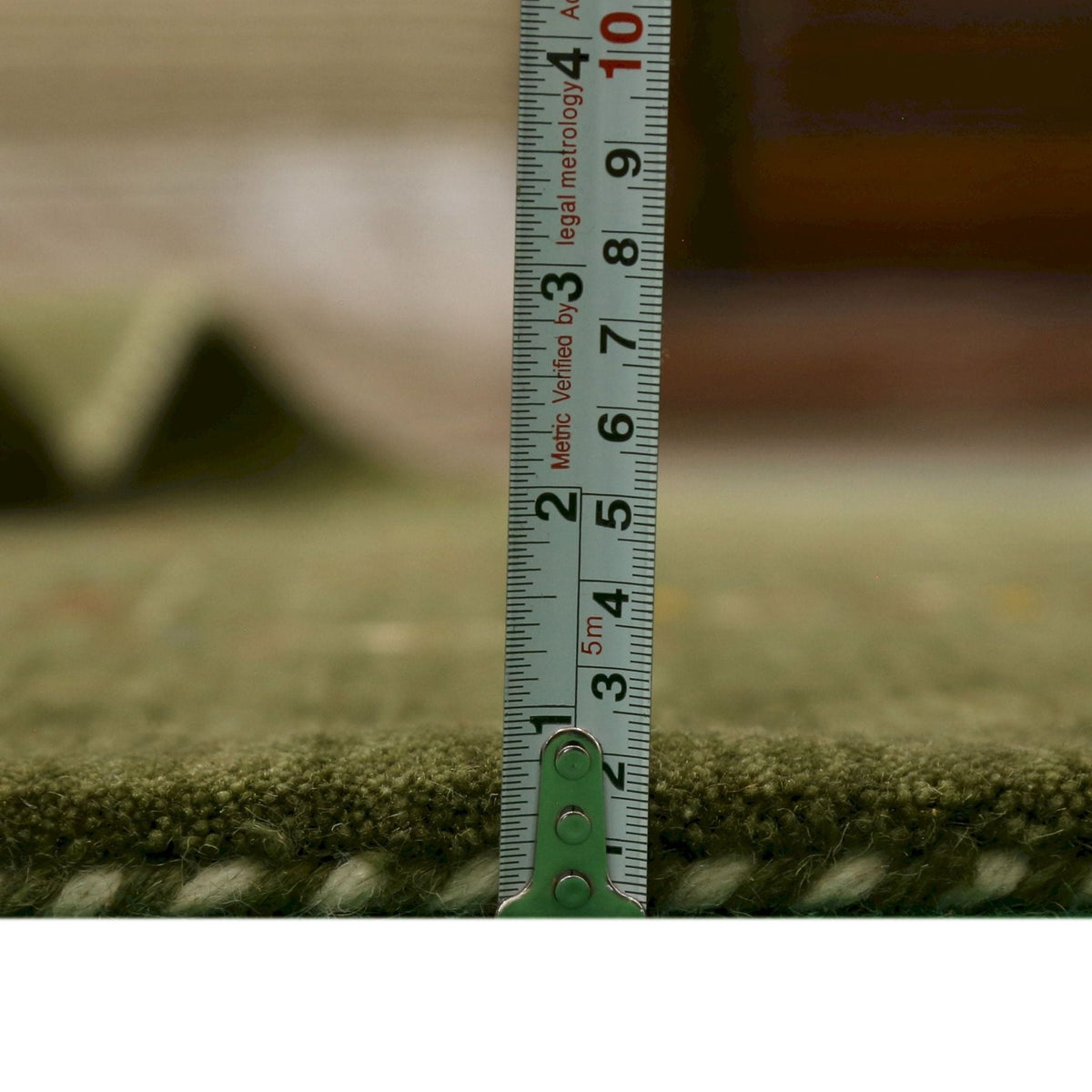 Green Tribal Design Hand Loomed Wool Area Rug.