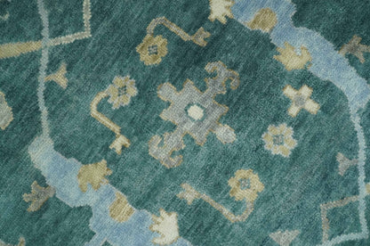 Hand Knotted Oriental Oushak Teal and Beige Multi Size Wool Area Rug.