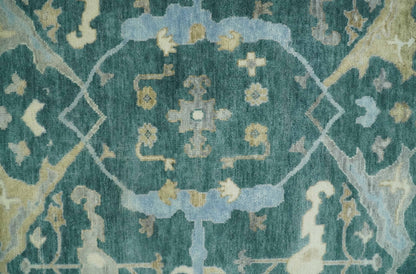 Hand Knotted Oriental Oushak Teal and Beige Multi Size Wool Area Rug.