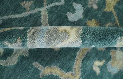 Hand Knotted Oriental Oushak Teal and Beige Multi Size Wool Area Rug.