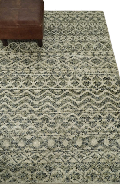 Hand Knotted 4x6 Beige, Camel and Olive Modern Contemporary Southwestern Tribal Trellis Recycled Silk Area Rug.