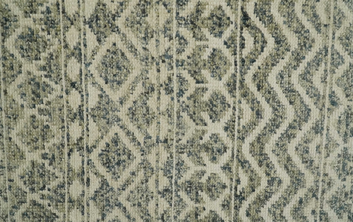 Hand Knotted 4x6 Beige, Camel and Olive Modern Contemporary Southwestern Tribal Trellis Recycled Silk Area Rug.