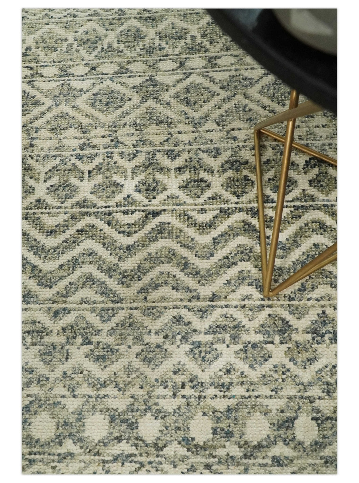 Hand Knotted 4x6 Beige, Camel and Olive Modern Contemporary Southwestern Tribal Trellis Recycled Silk Area Rug.