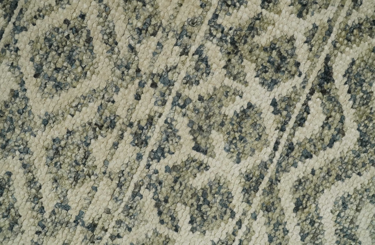 Hand Knotted 4x6 Beige, Camel and Olive Modern Contemporary Southwestern Tribal Trellis Recycled Silk Area Rug.