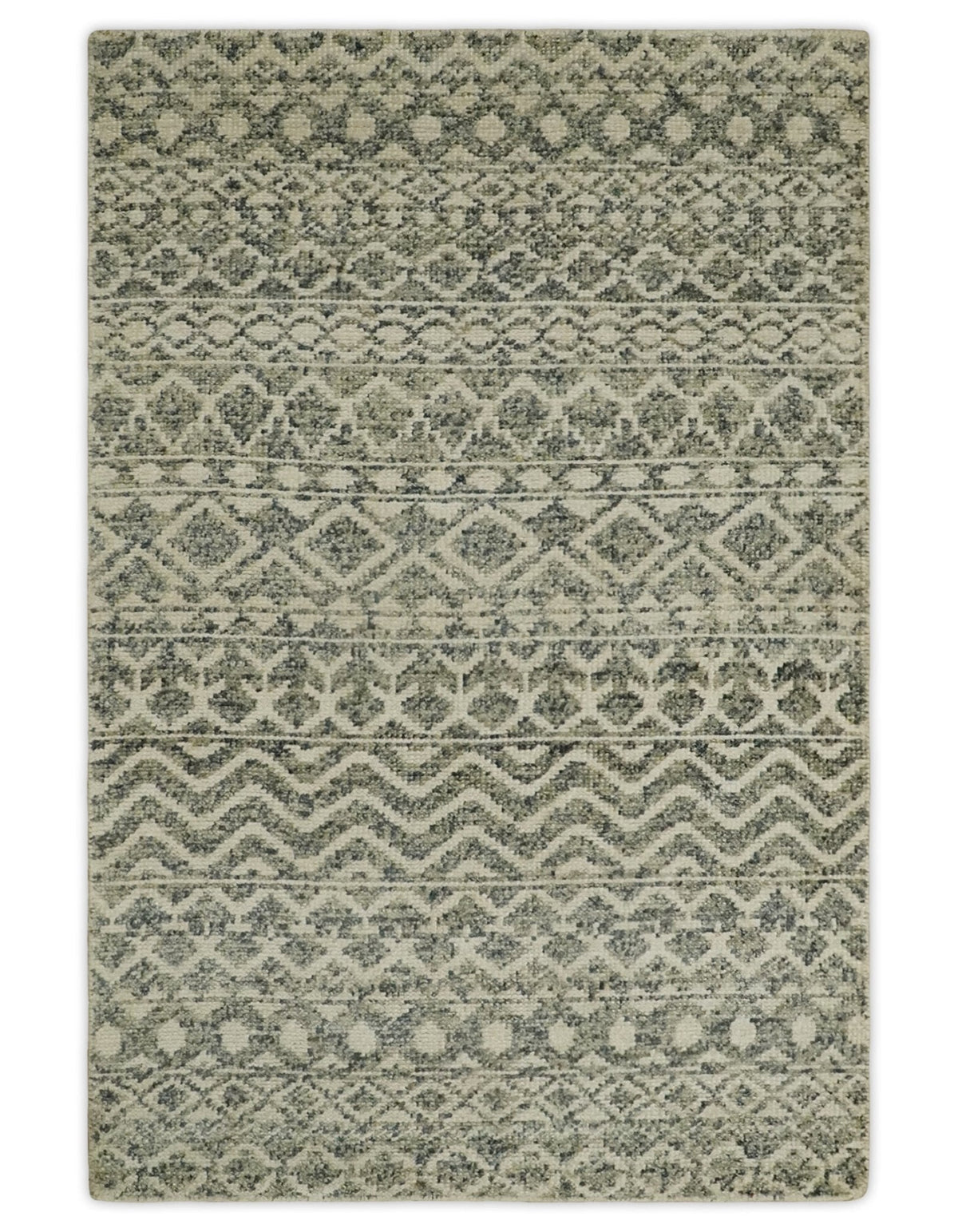 Hand Knotted 4x6 Beige, Camel and Olive Modern Contemporary Southwestern Tribal Trellis Recycled Silk Area Rug.