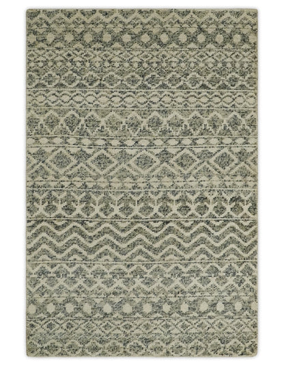 Hand Knotted 4x6 Beige, Camel and Olive Modern Contemporary Southwestern Tribal Trellis Recycled Silk Area Rug.