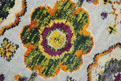 Hand Knotted 4x6 Silver, Mustard and Gold Persian Oushak Recycled Silk Area Rug.