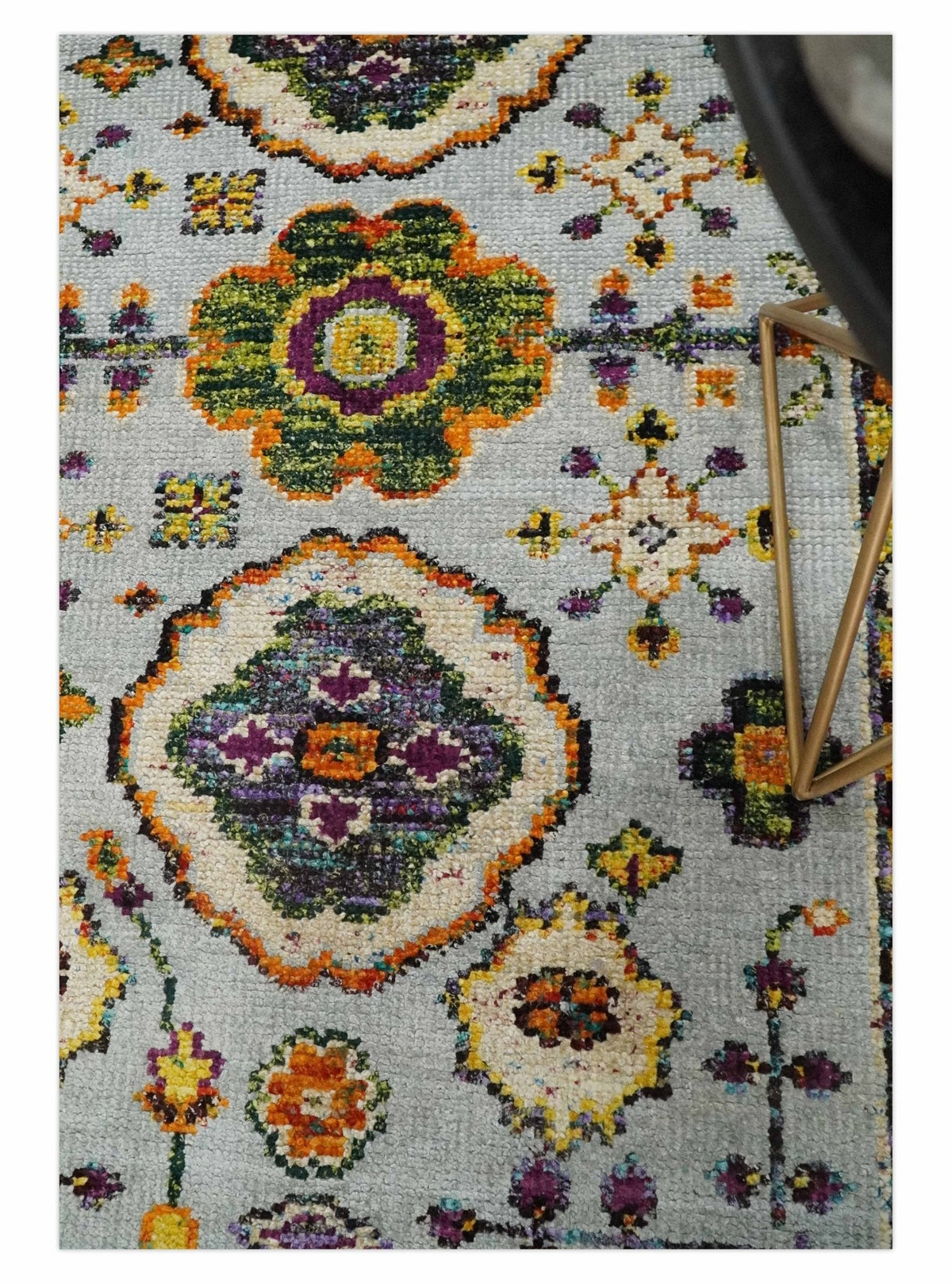 Hand Knotted 4x6 Silver, Mustard and Gold Persian Oushak Recycled Silk Area Rug.