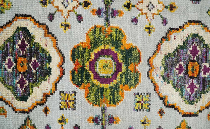 Hand Knotted 4x6 Silver, Mustard and Gold Persian Oushak Recycled Silk Area Rug.