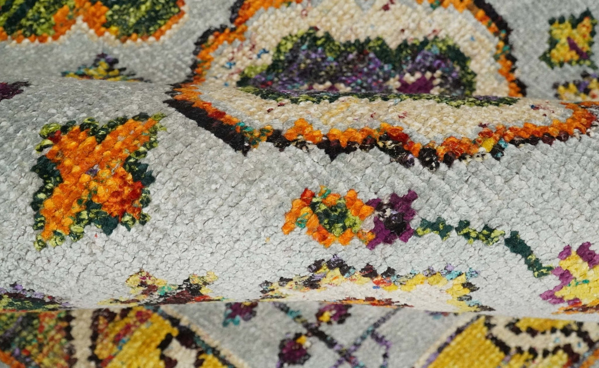Hand Knotted 4x6 Silver, Mustard and Gold Persian Oushak Recycled Silk Area Rug.