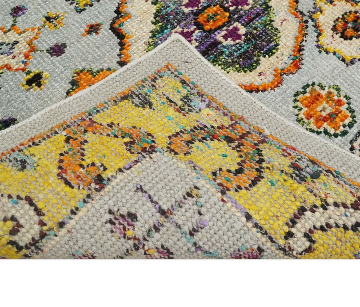 Hand Knotted 4x6 Silver, Mustard and Gold Persian Oushak Recycled Silk Area Rug.