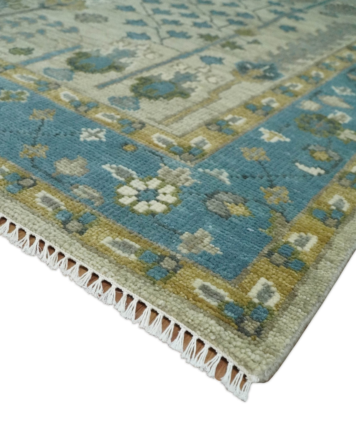 Tree of life Hand Knotted Traditional Beige and Blue Vintage Style Custom Made Wool Area Rug.