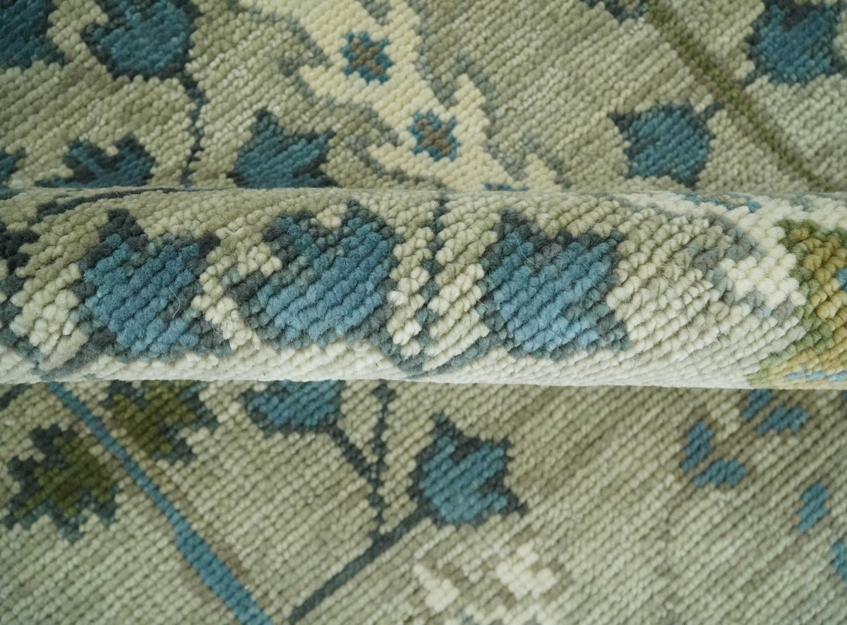 Tree of life Hand Knotted Traditional Beige and Blue Vintage Style Custom Made Wool Area Rug.