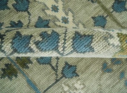 Tree of life Hand Knotted Traditional Beige and Blue Vintage Style Custom Made Wool Area Rug.