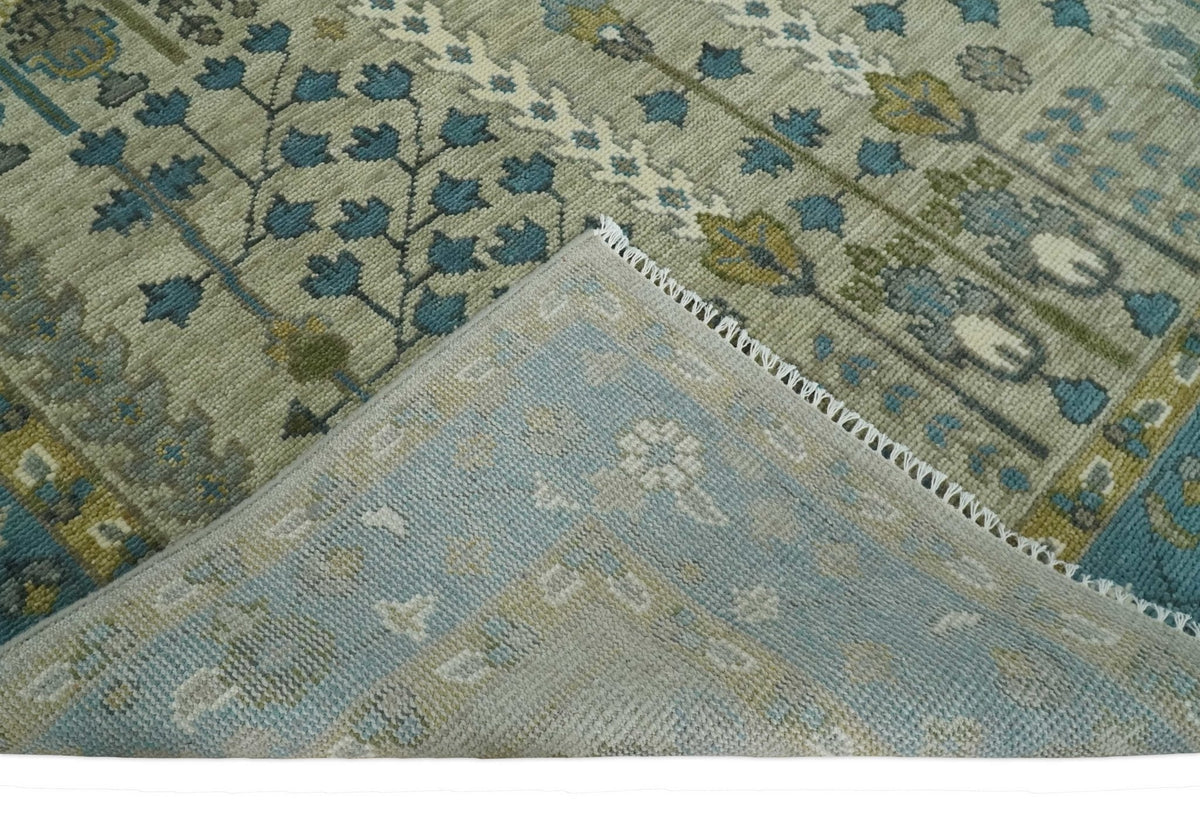 Tree of life Hand Knotted Traditional Beige and Blue Vintage Style Custom Made Wool Area Rug.