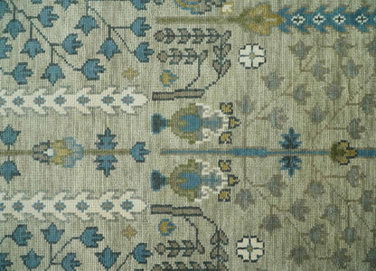 Tree of life Hand Knotted Traditional Beige and Blue Vintage Style Custom Made Wool Area Rug.