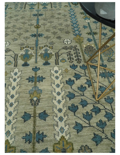 Tree of life Hand Knotted Traditional Beige and Blue Vintage Style Custom Made Wool Area Rug.