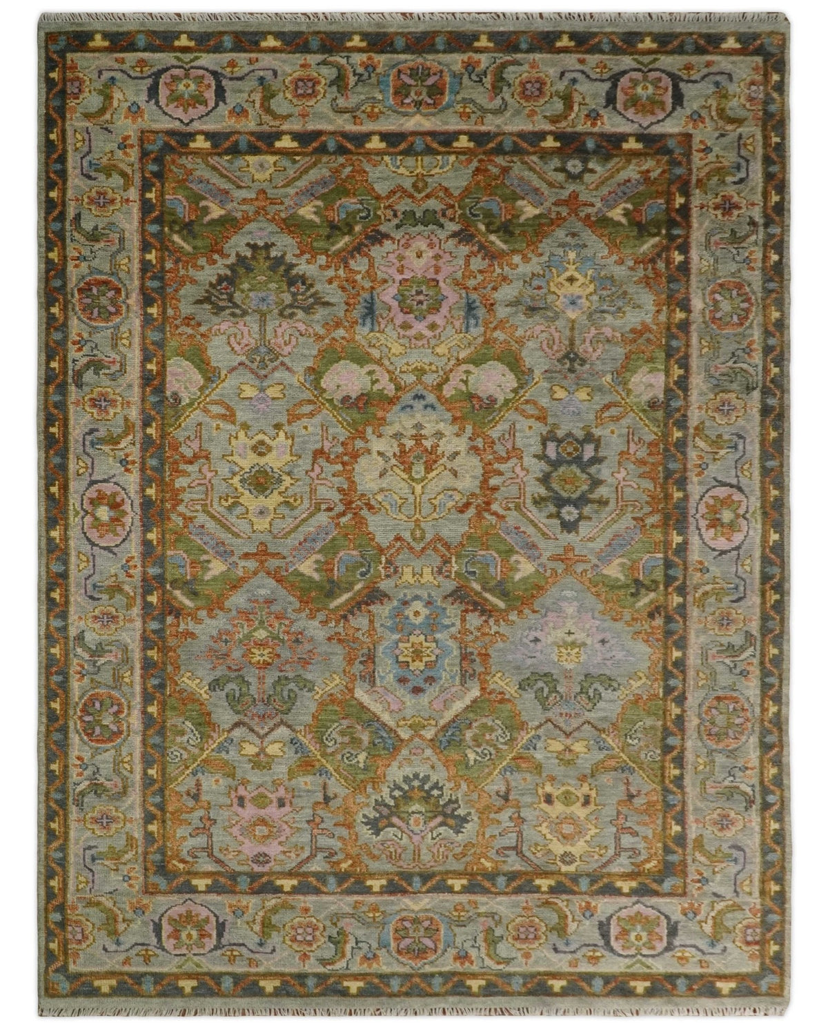 Hand knotted Silver, Rust and Gray Traditional Oushak Custom Made wool Rug.