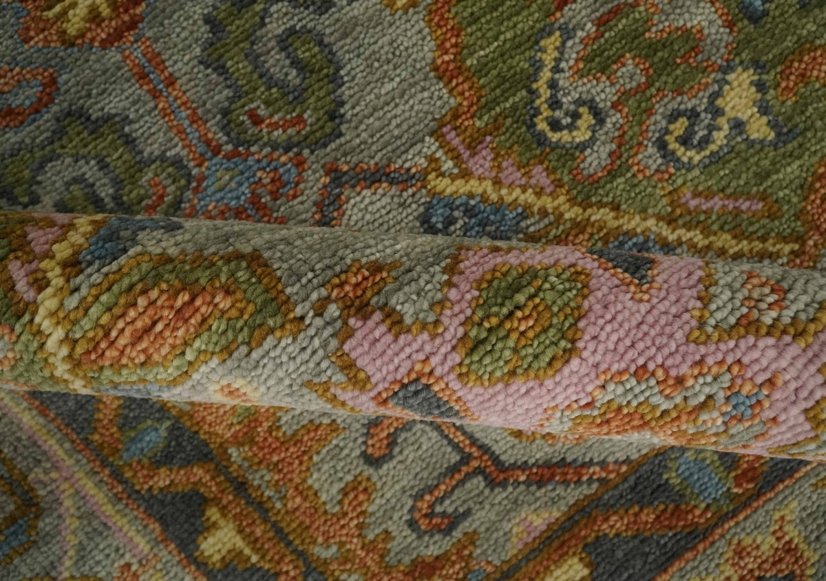 Hand knotted Silver, Rust and Gray Traditional Oushak Custom Made wool Rug.