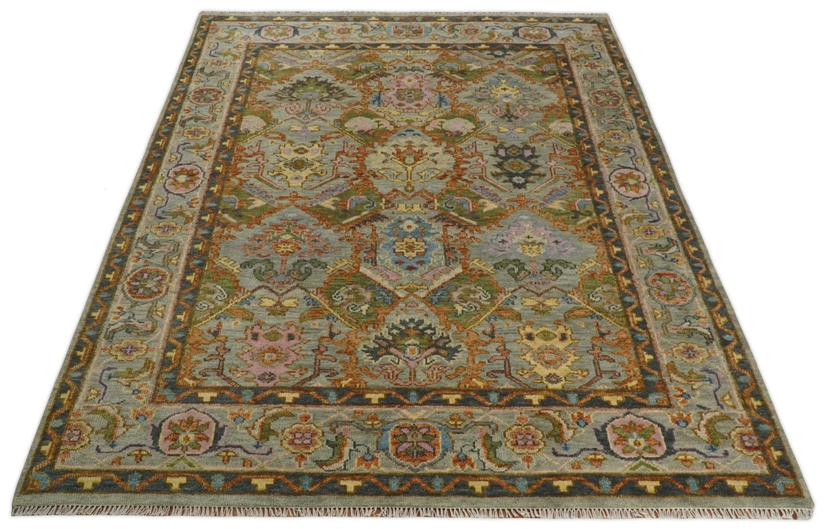 Hand knotted Silver, Rust and Gray Traditional Oushak Custom Made wool Rug.