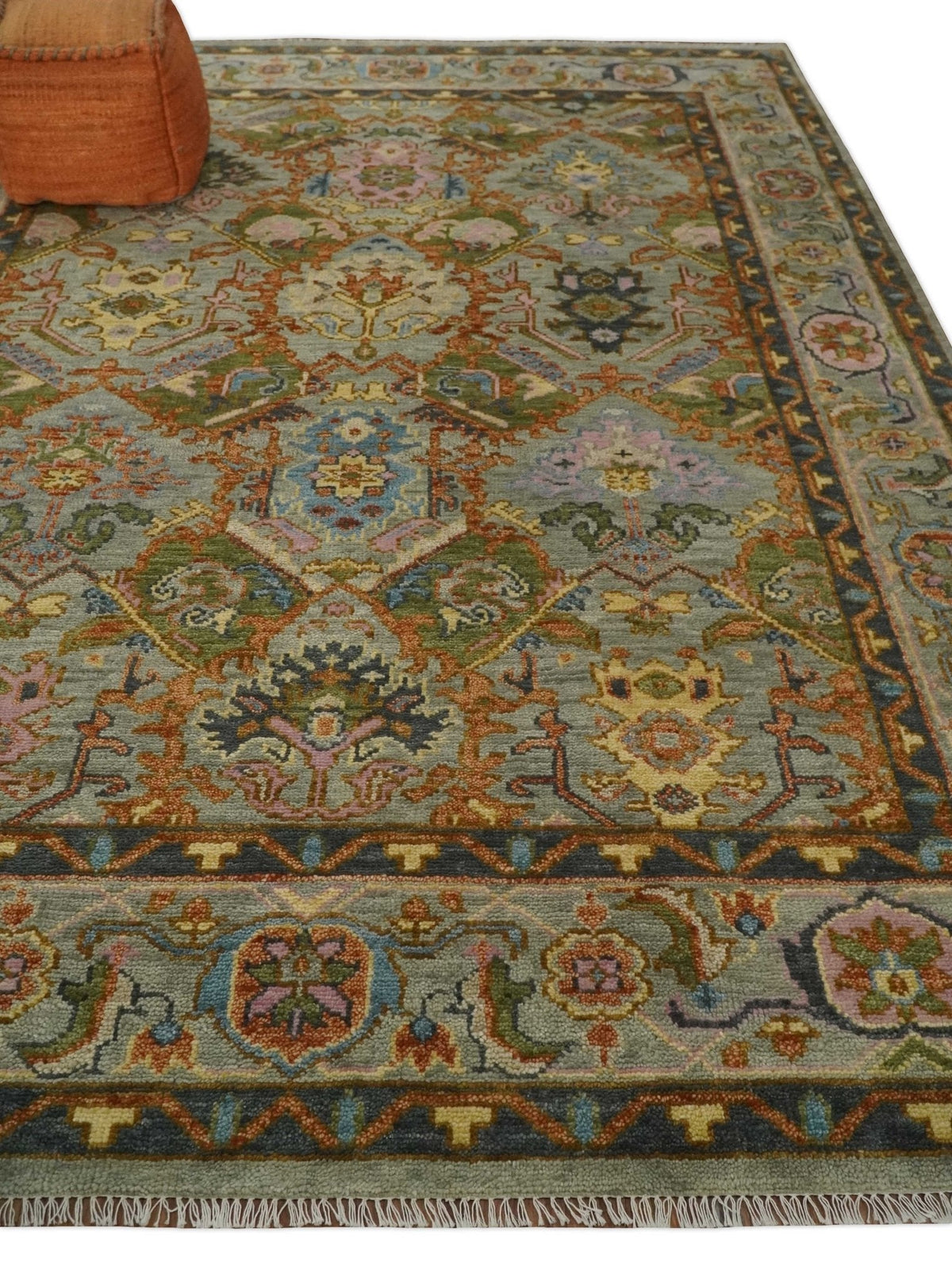 Hand knotted Silver, Rust and Gray Traditional Oushak Custom Made wool Rug.