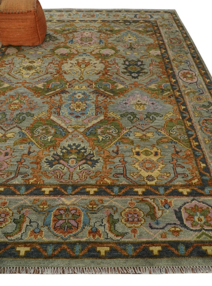 Hand knotted Silver, Rust and Gray Traditional Oushak Custom Made wool Rug.