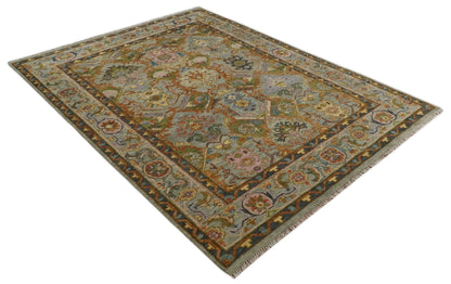 Hand knotted Silver, Rust and Gray Traditional Oushak Custom Made wool Rug.