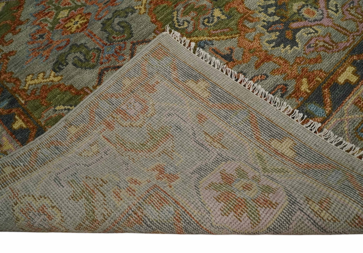 Hand knotted Silver, Rust and Gray Traditional Oushak Custom Made wool Rug.