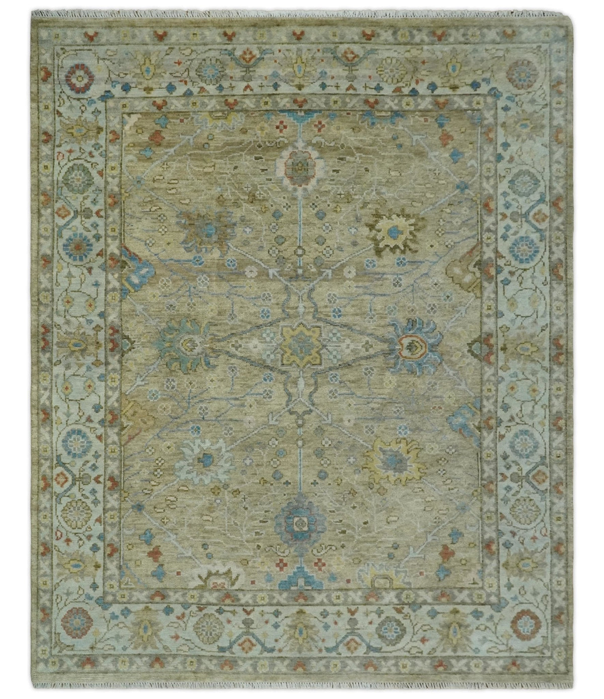 Hand Knotted Beige, Ivory and Gray Traditional Oushak Custom Made Wool Rug.