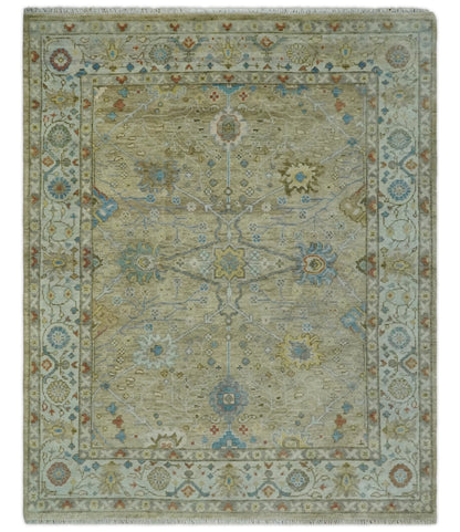 Hand Knotted Beige, Ivory and Gray Traditional Oushak Custom Made Wool Rug.