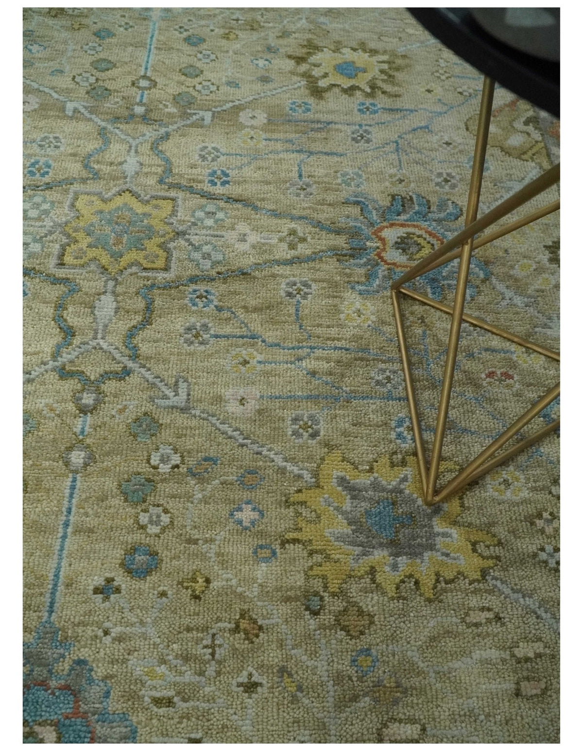 Hand Knotted Beige, Ivory and Gray Traditional Oushak Custom Made Wool Rug.