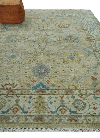 Hand Knotted Beige, Ivory and Gray Traditional Oushak Custom Made Wool Rug.