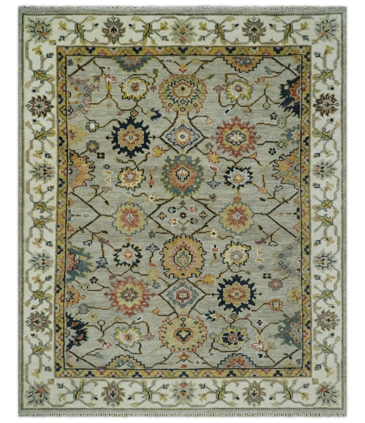 Hand Knotted Mustard and Ivory Traditional Oriental Oushak Custom Made Wool area Rug.