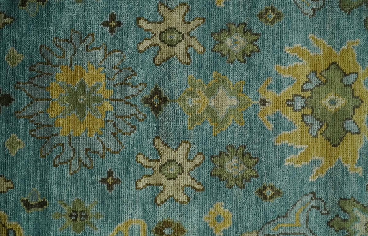 Hand Knotted Teal and Gold Traditional Oushak Multi Size Wool Area Rug.