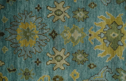 Hand Knotted Teal and Gold Traditional Oushak Multi Size Wool Area Rug.