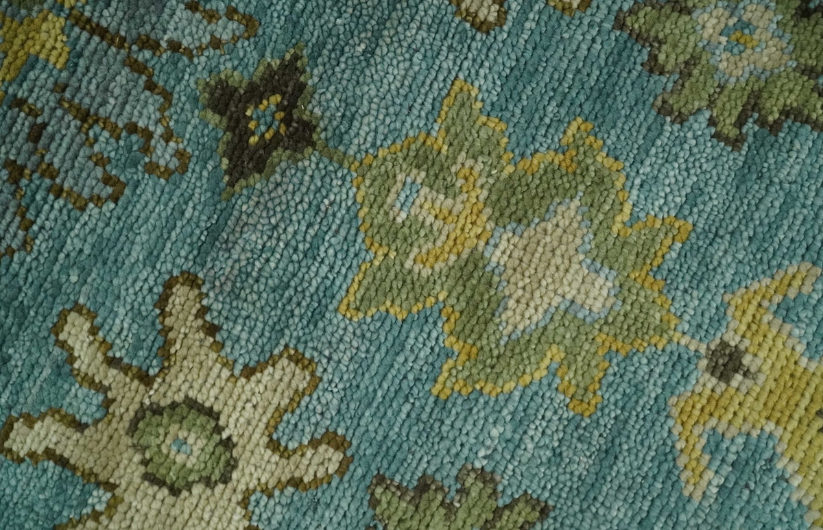 Hand Knotted Teal and Gold Traditional Oushak Multi Size Wool Area Rug.