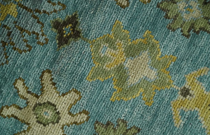Hand Knotted Teal and Gold Traditional Oushak Multi Size Wool Area Rug.