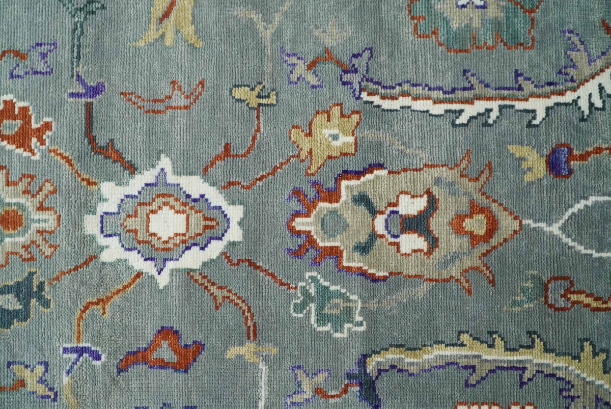 Hand Knotted Gray and Ivory Traditional Oriental Oushak Wool Area Rug.
