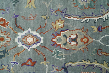 Hand Knotted Gray and Ivory Traditional Oriental Oushak Wool Area Rug.
